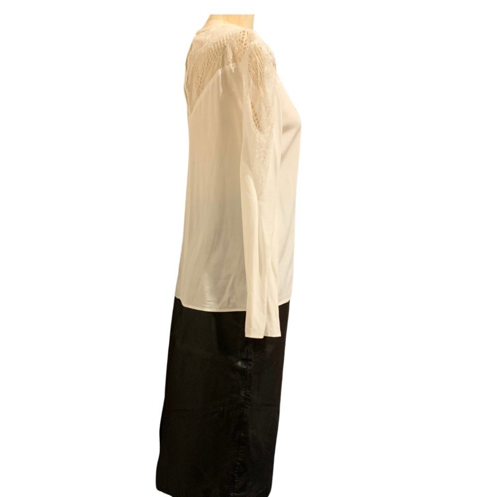 Maje Paris Leana Lace Insert Long Sleeve Off-White Silk Shirt - Picture 6 of 10